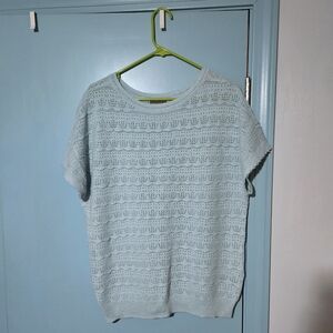 Light Blue Open-Knit Short Sleeve Sweater